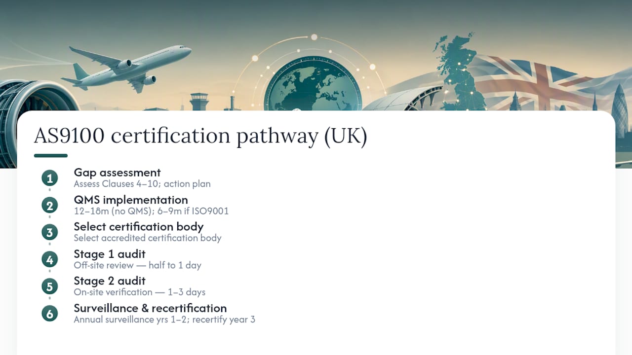 Flowchart of AS9100 UK certification steps