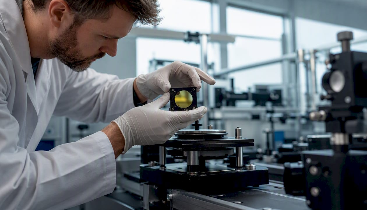 Engineer measuring ZnSe laser absorption in lab