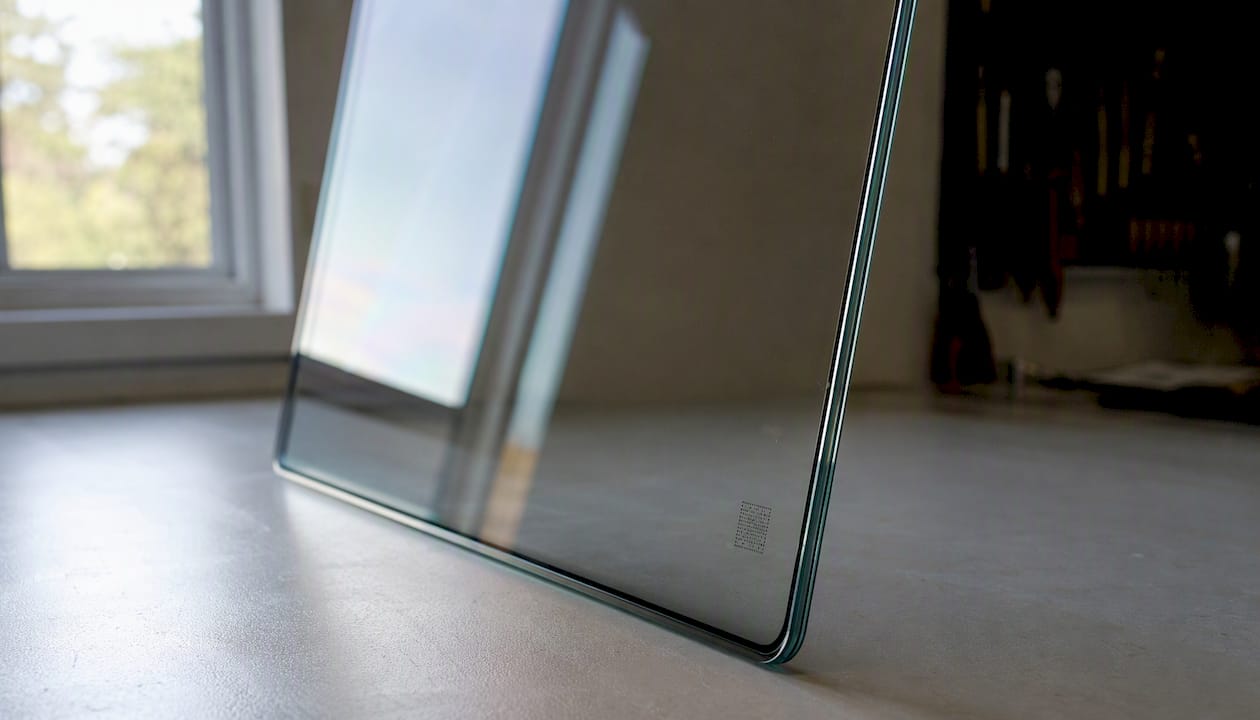 Close-up aerospace glass cover with AR coating and laser marking