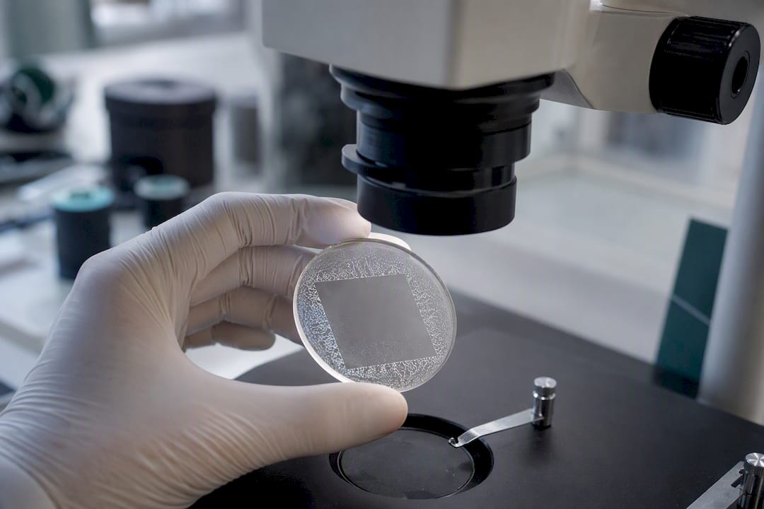 Close-up inspection of laser marked glass defects