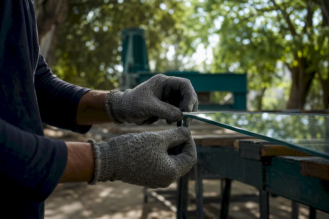 Cut-resistant gloves handling polished glass edge