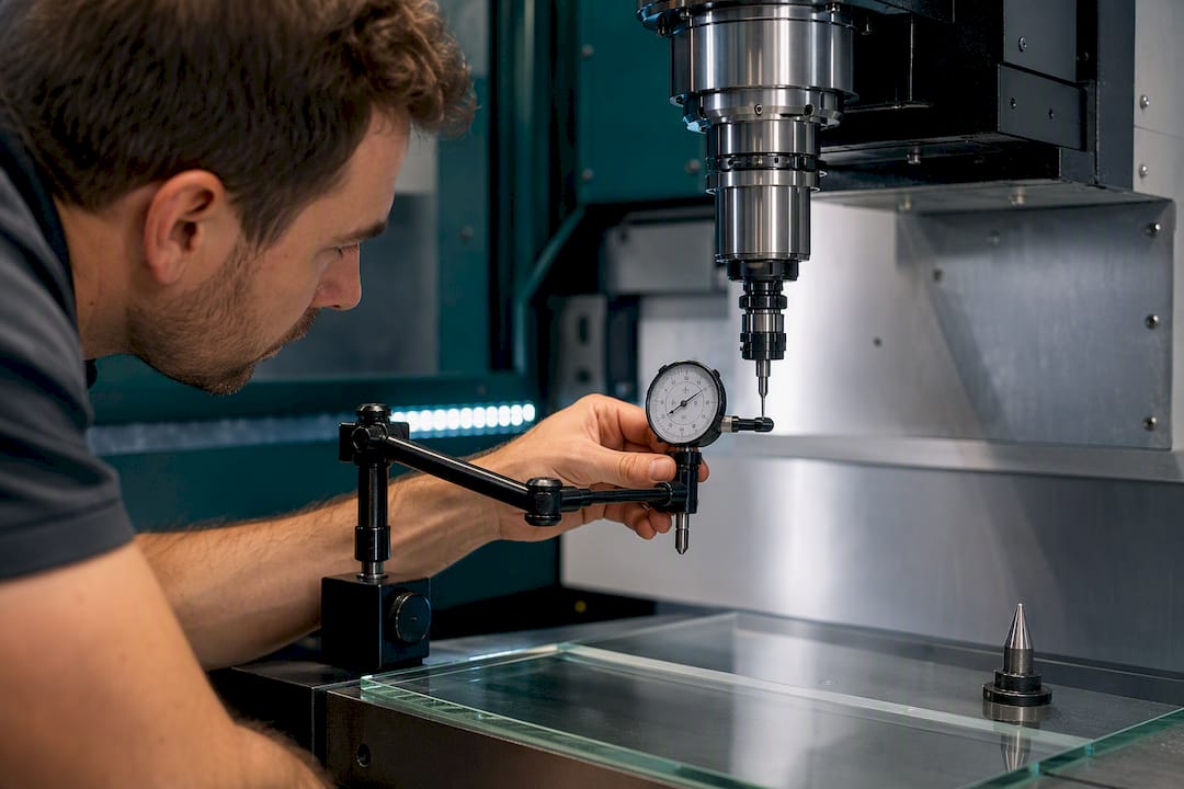 Dial indicator checking CNC spindle runout