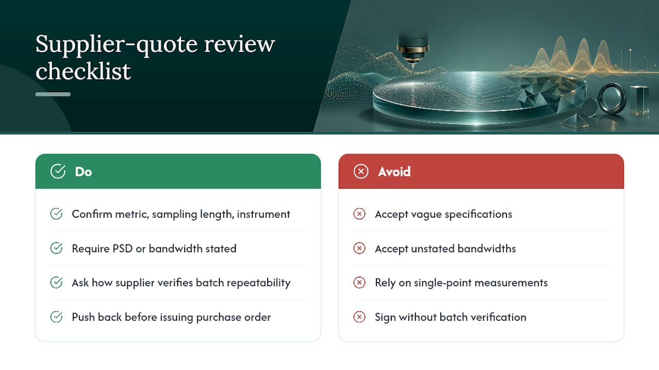 Engineer checklist for reviewing glass roughness quotes
