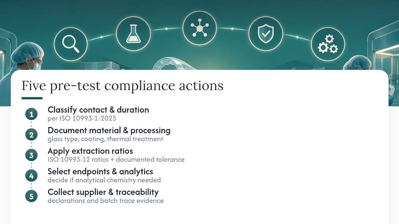 Five ISO 10993 glass compliance actions