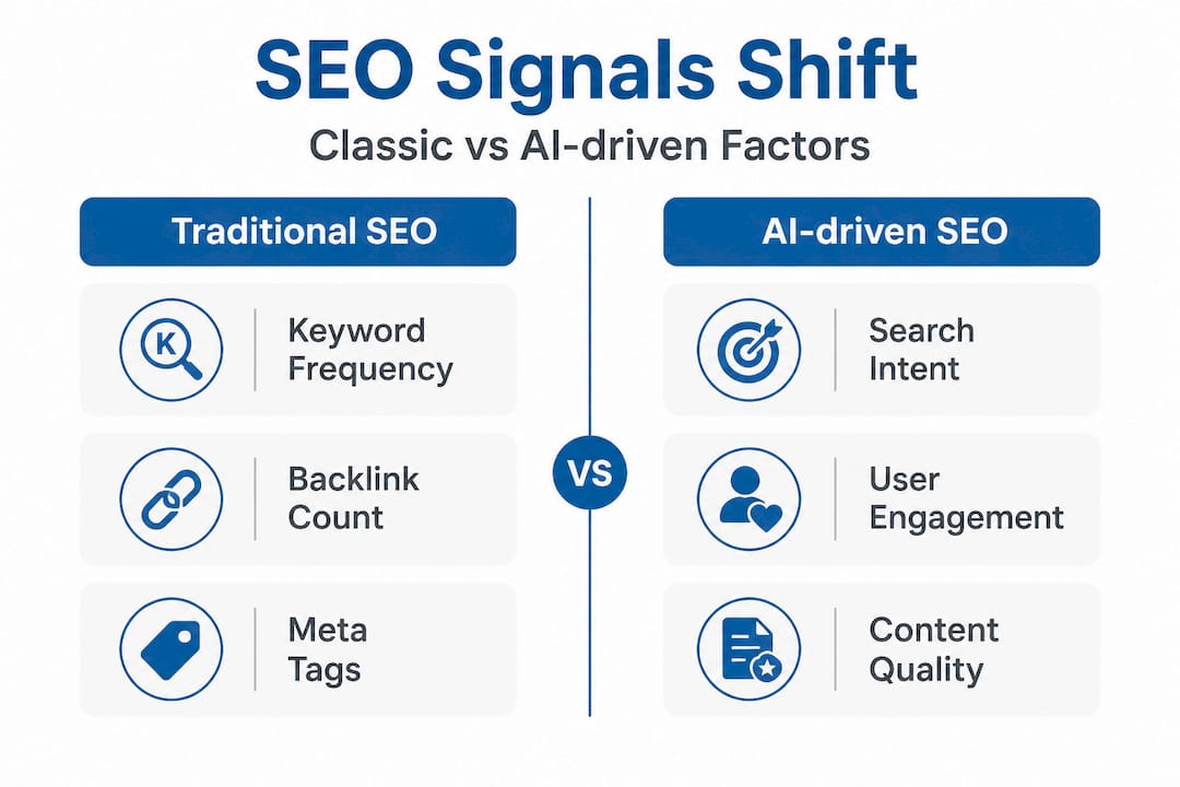 Infographic comparing classic and AI SEO factors