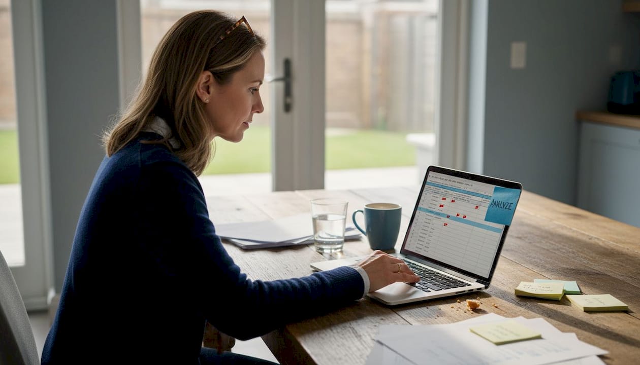 Manager checking SEO site audit spreadsheet