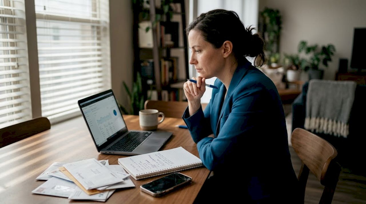 Owner checking website analytics at home