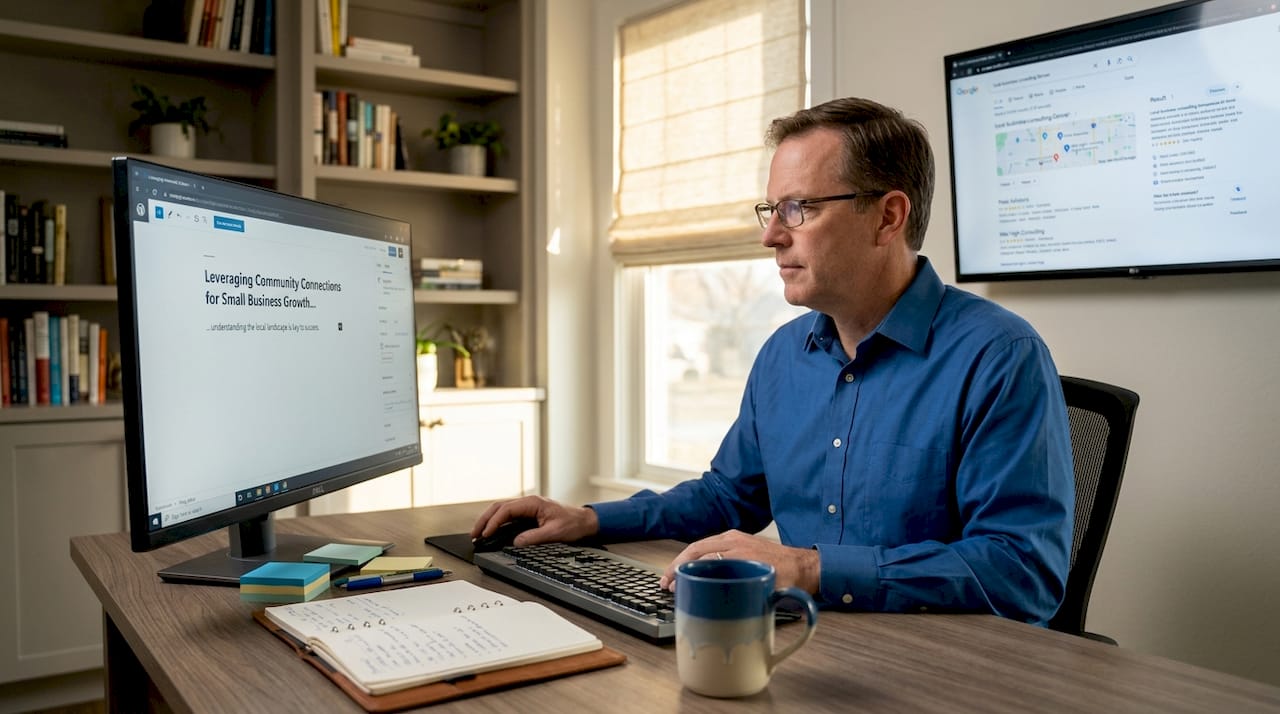 Man creates SEO content at home office