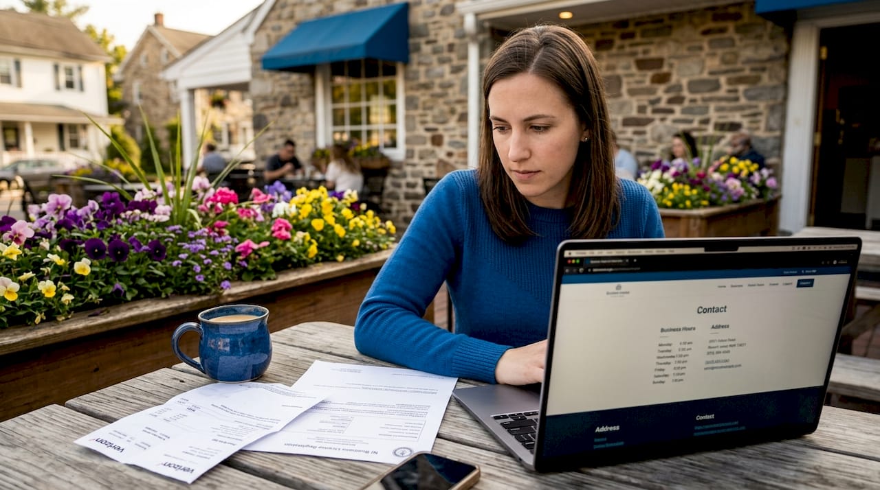 Woman verifying business information accuracy