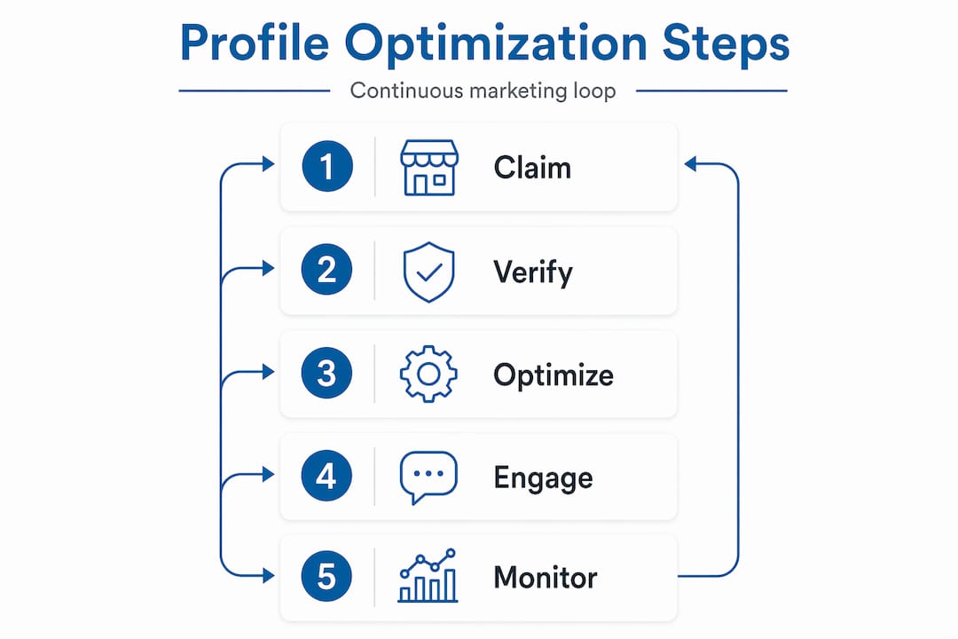 Infographic showing Google Business Profile steps