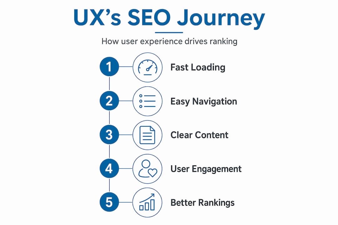 Infographic showing user experience steps that improve SEO