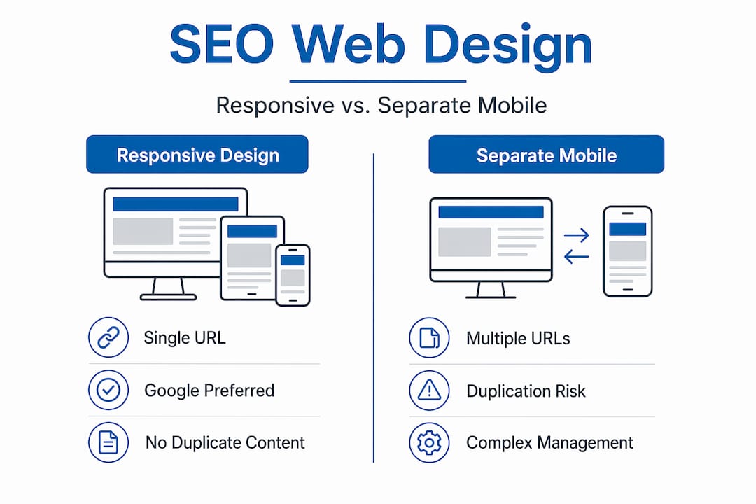 Infographic comparing responsive and separate mobile SEO approaches