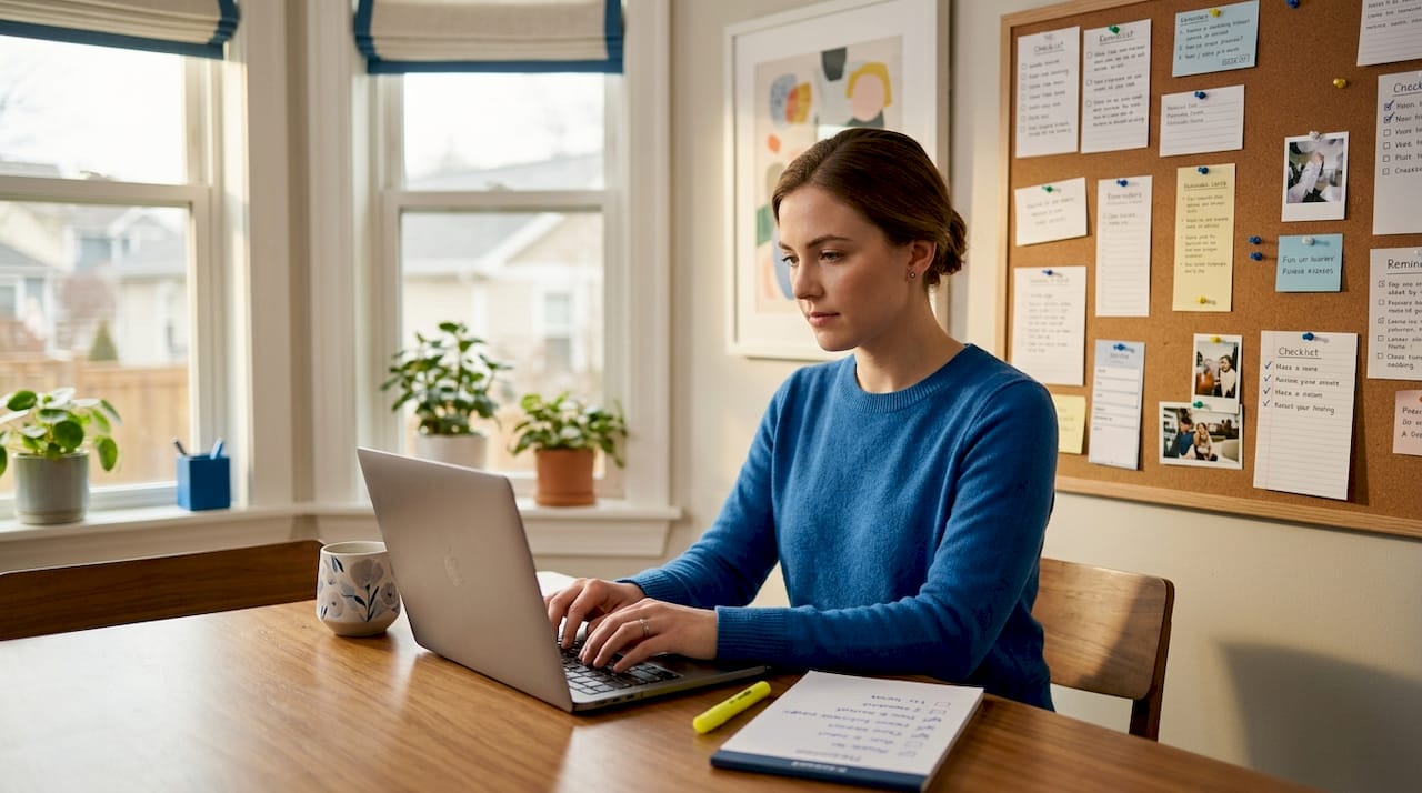 Home office SEO task management scene
