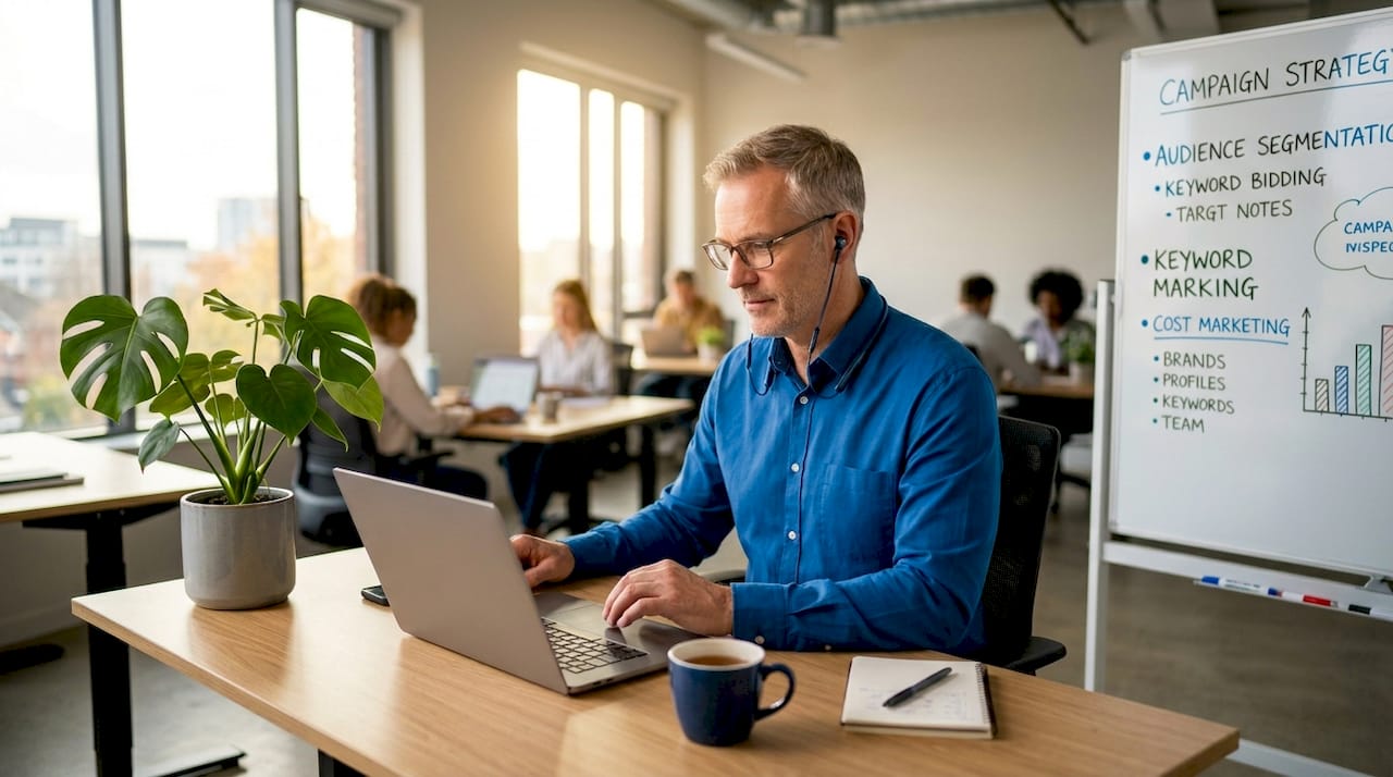 Manager analyzing PPC ad campaign data