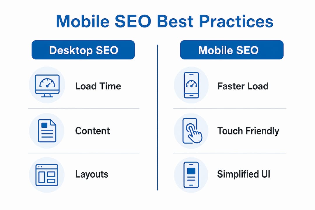Infographic comparing desktop and mobile SEO best practices