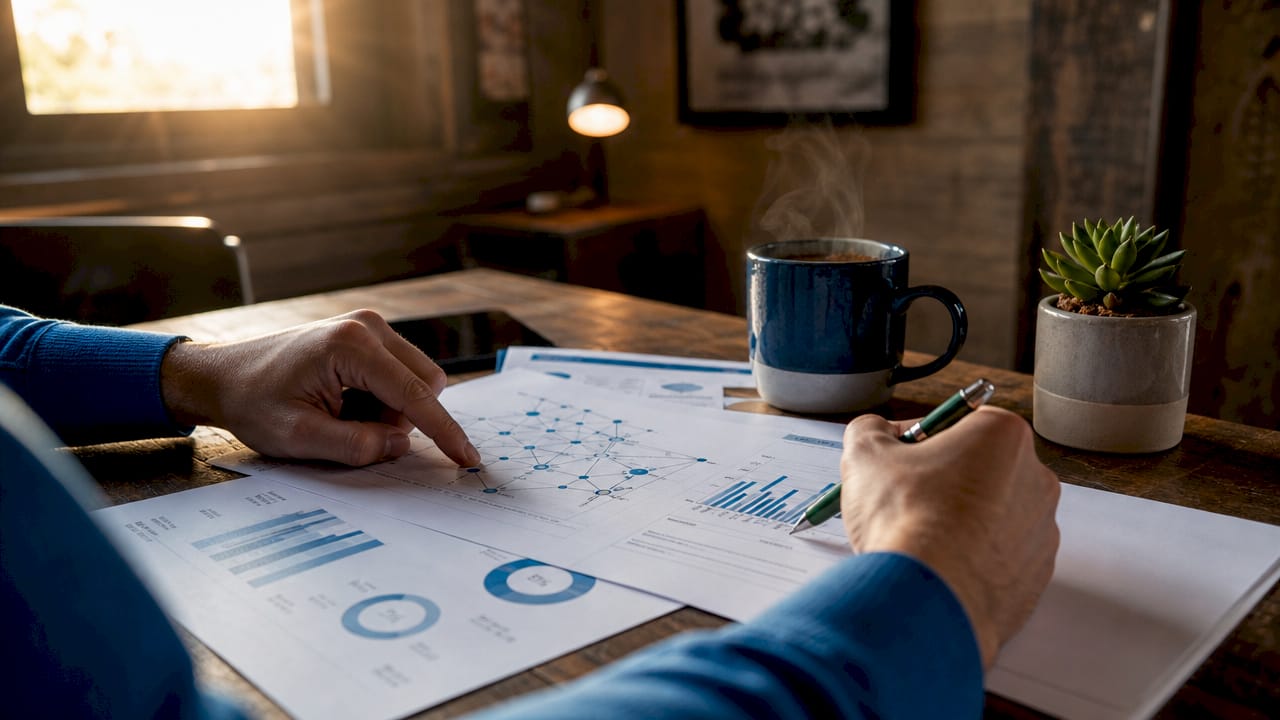 Hands analyzing SEO backlink data