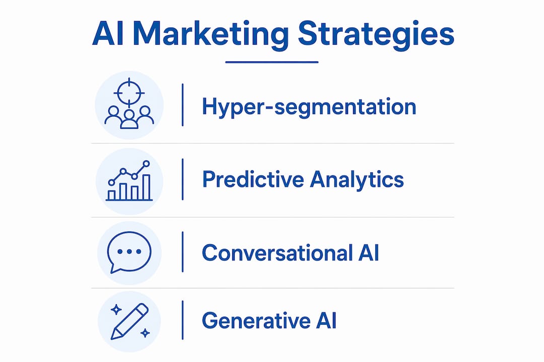Vertical flow infographic of AI marketing strategies
