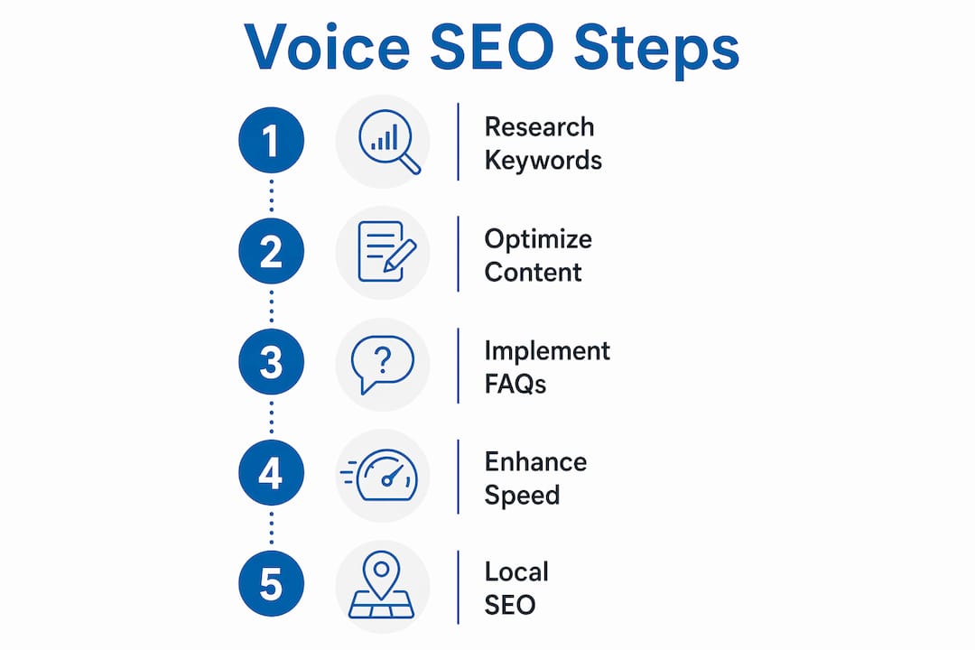 Infographic showing five voice SEO best practice steps