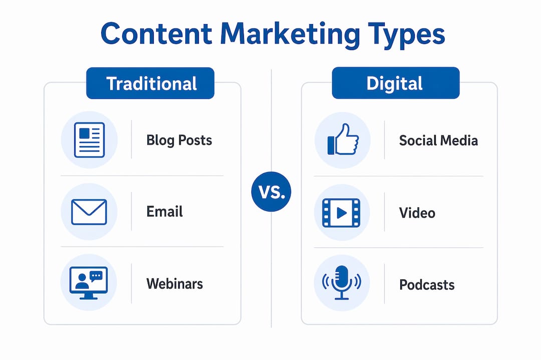 Infographic comparing traditional and digital content marketing types
