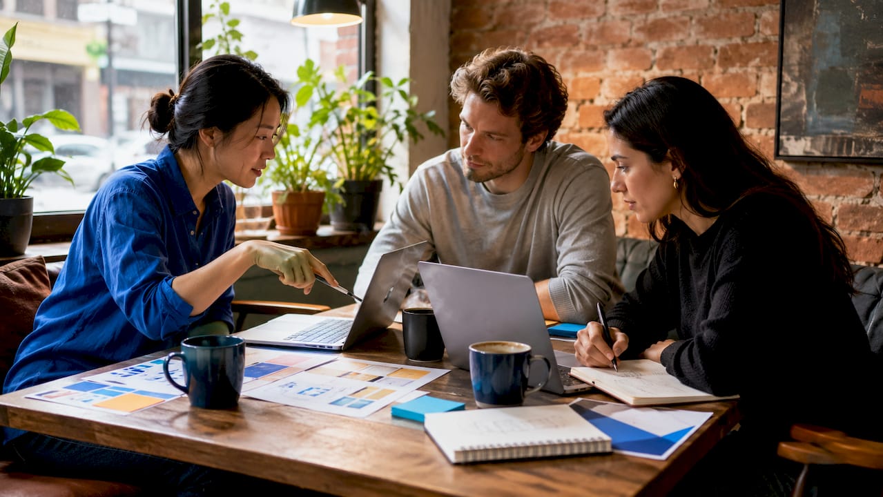 Diverse team collaborating on web design