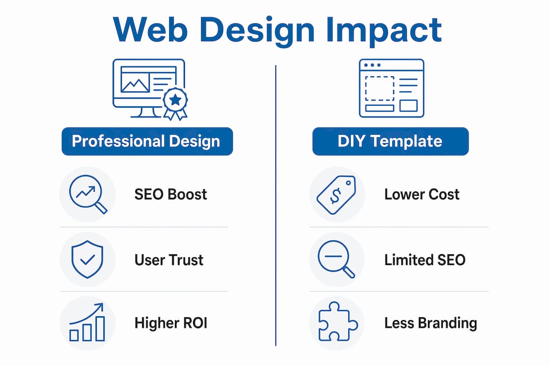Infographic comparing professional and DIY web design benefits