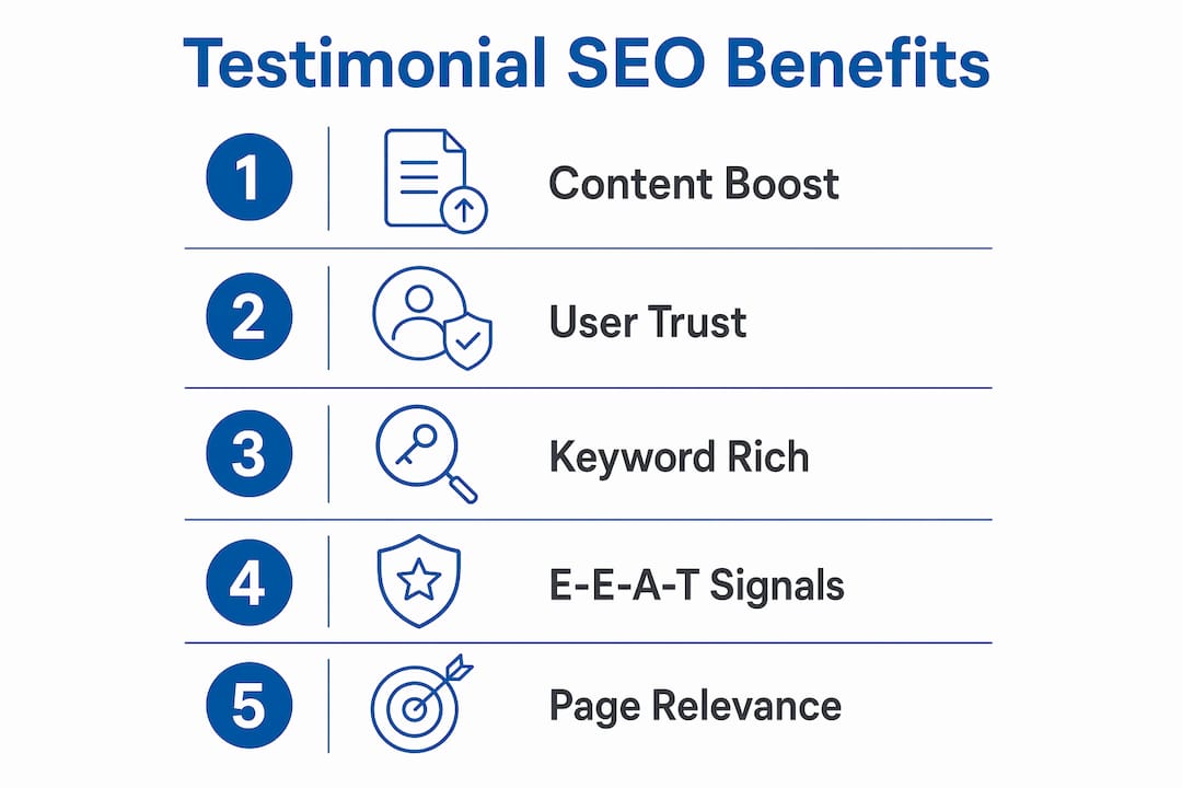 Infographic illustrating steps showing testimonial benefits for SEO