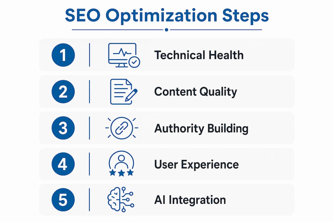 Infographic outlining Google SEO optimization steps