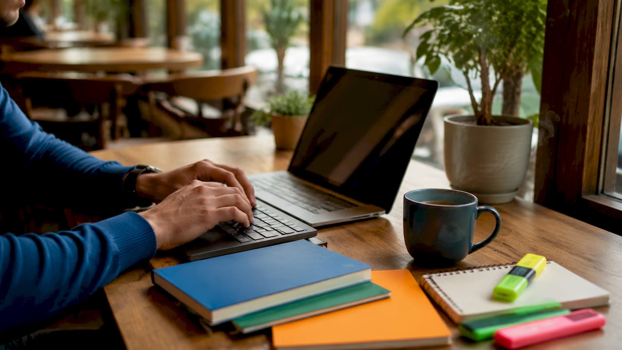 Hands typing on keyboard using SEO audit tools