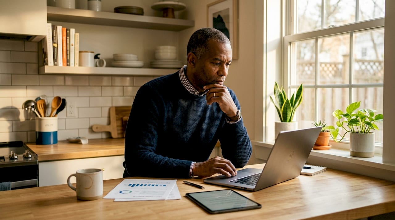 Focused user interacting with AI search results on laptop