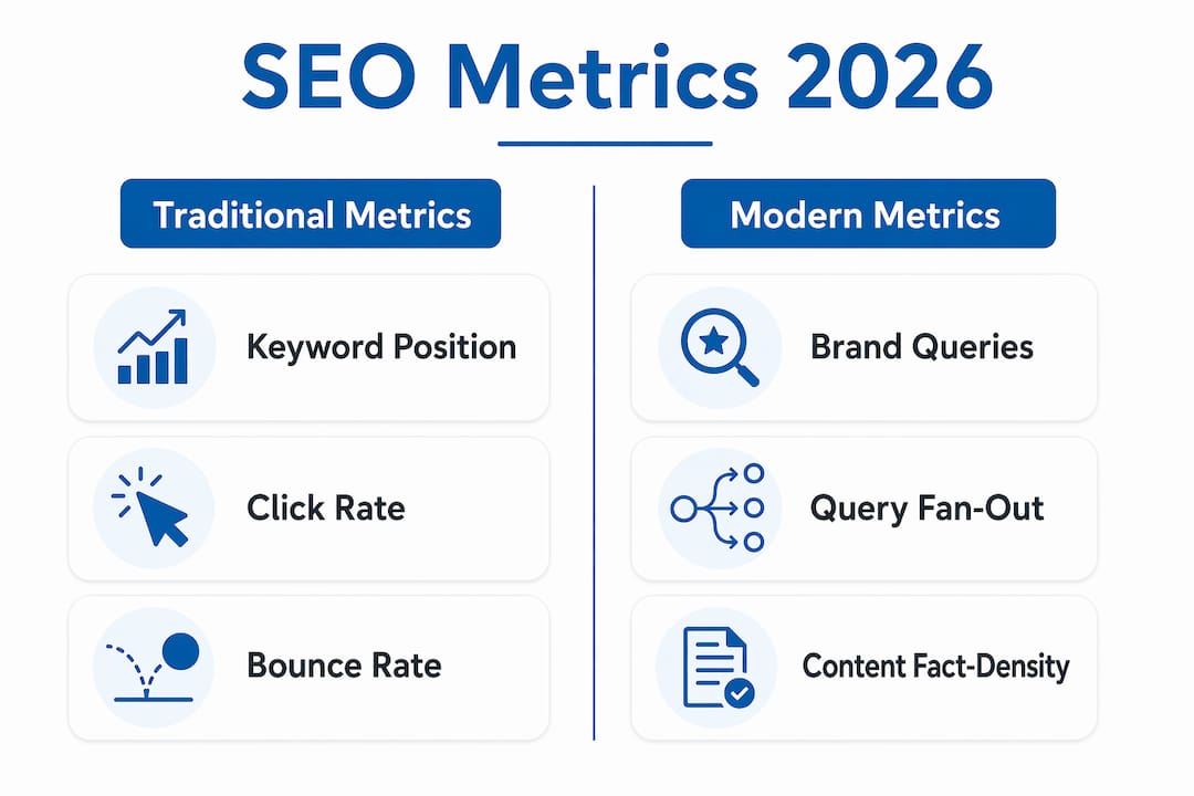 Infographic contrasting traditional and modern SEO metrics