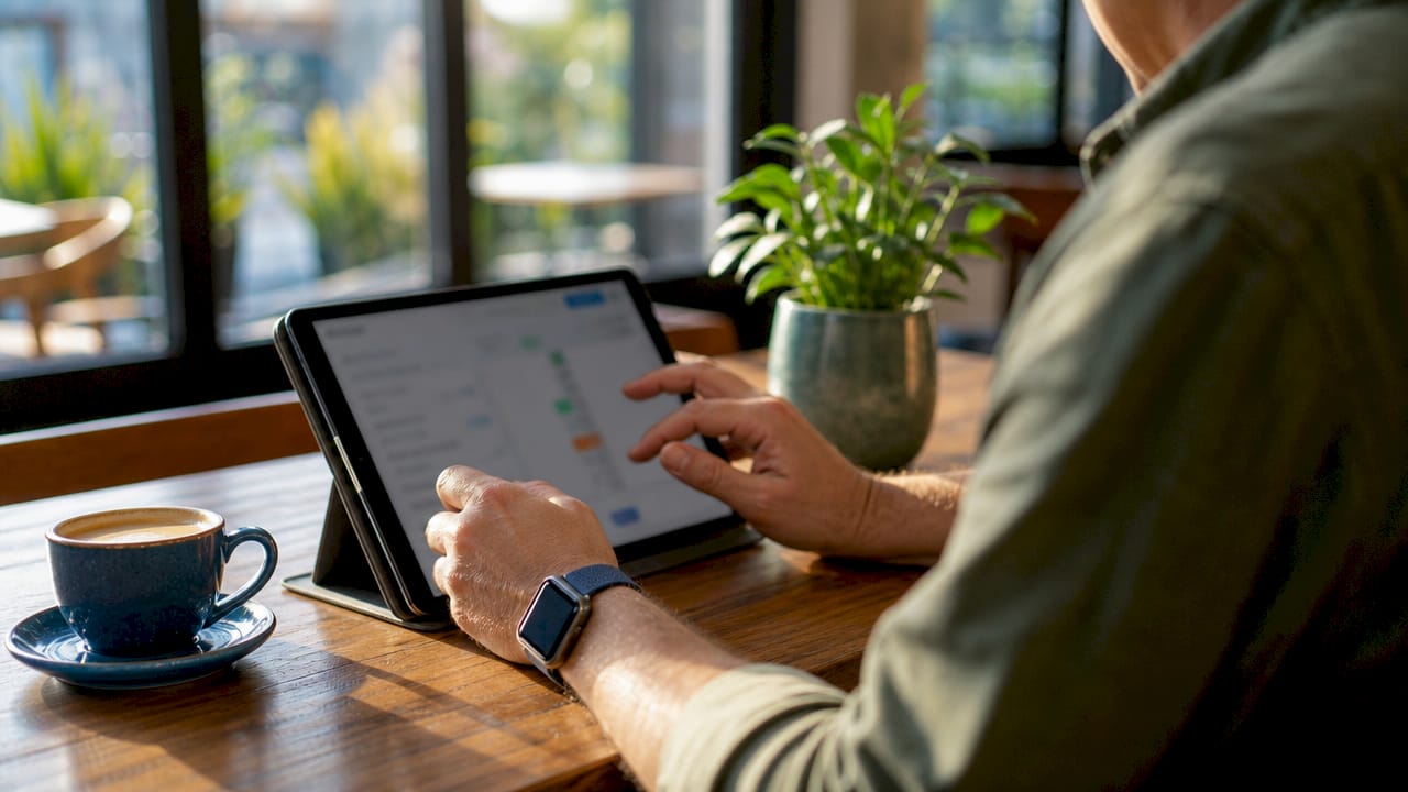 Hands scrolling lead nurturing emails on tablet