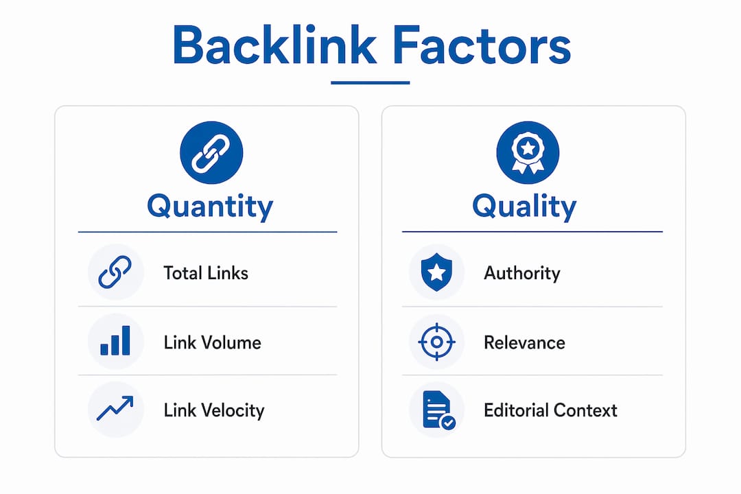 Infographic comparing backlink quantity and quality factors