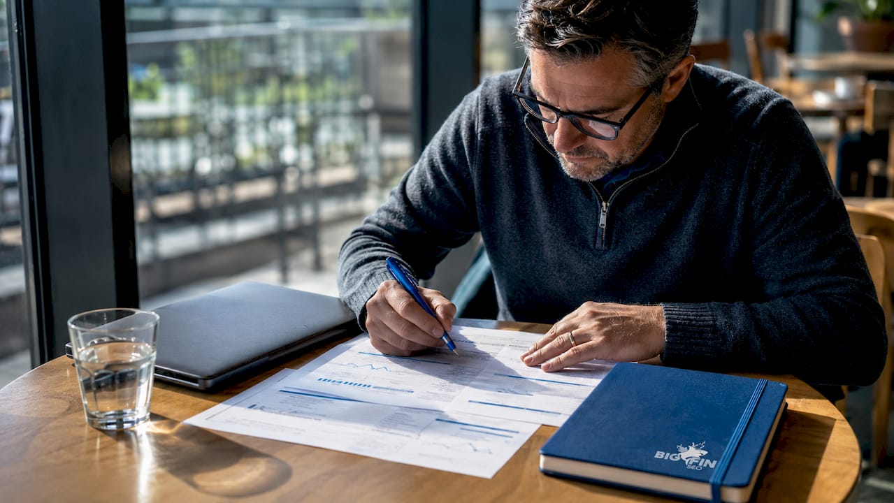 SEO specialist analyzing printed SERP results