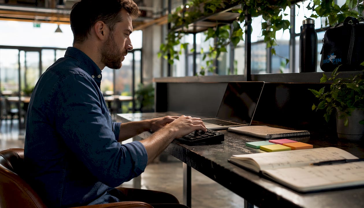 Hands typing technical SEO instructions on laptop
