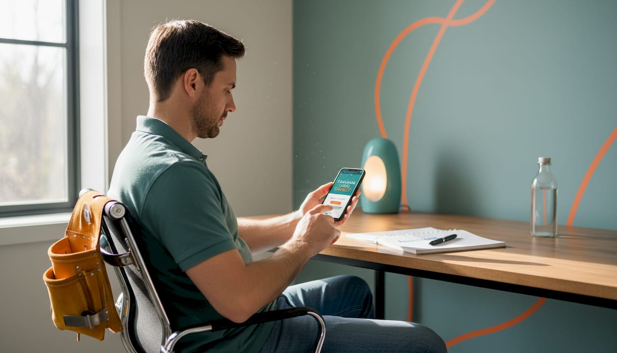 Electrician testing website on real phone