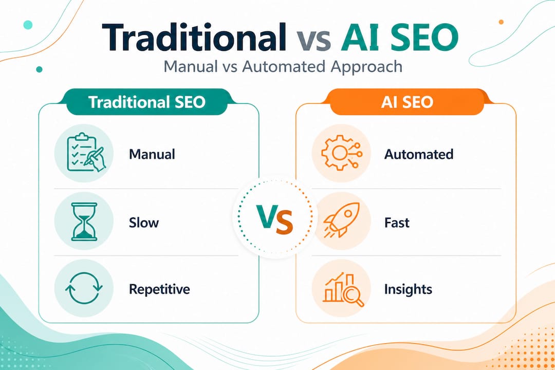 Infographic comparing traditional SEO vs AI SEO