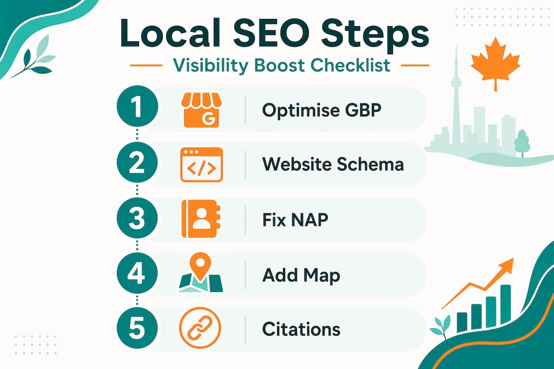 Infographic showing vertical flow of local SEO checklist steps