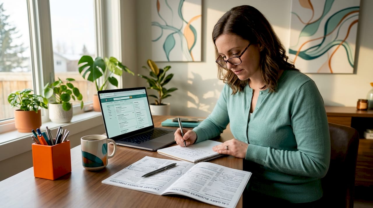 Assistant cross-checks business contact info