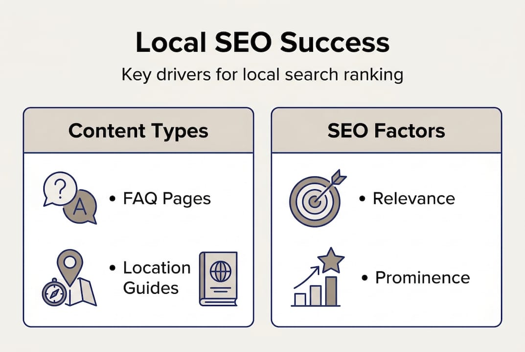 Infographic of local SEO factors and content types