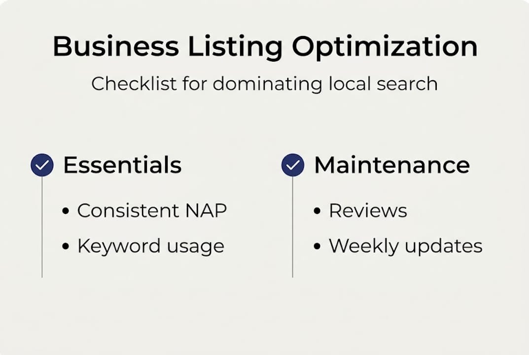 Infographic shows business listing optimization checklist