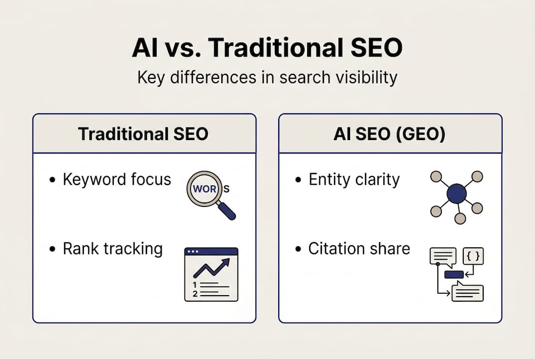 Infographic comparing AI SEO and traditional SEO