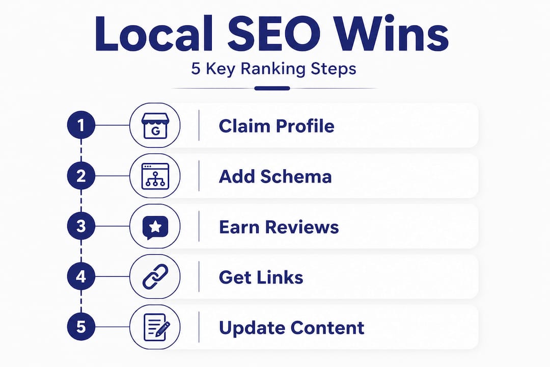 Infographic showing five key local SEO ranking steps