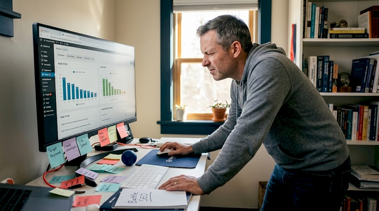 Business owner audits website for SEO structure