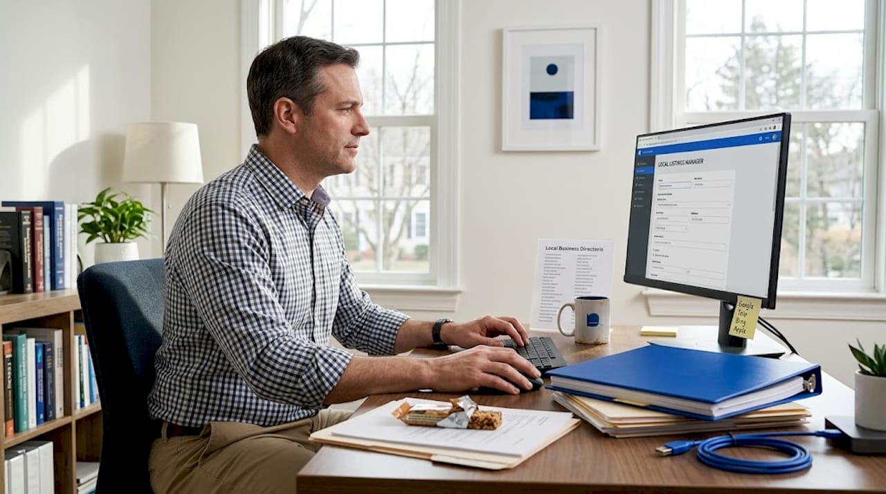 Consultant updating business directories for SEO