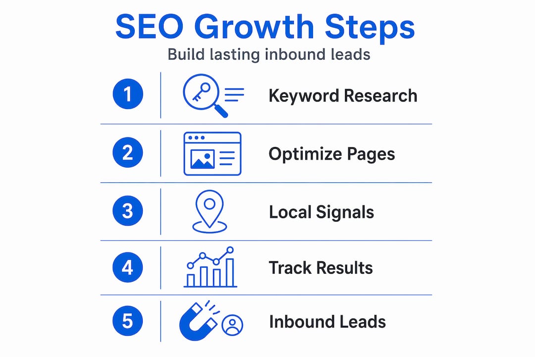Infographic showing steps for SEO-driven business growth
