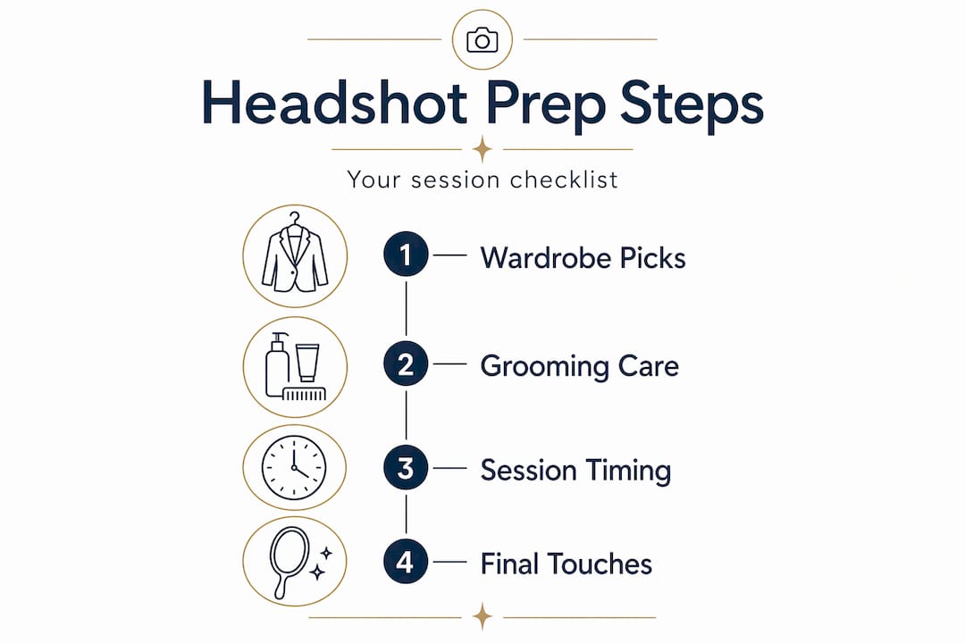 Infographic steps for business headshot preparation
