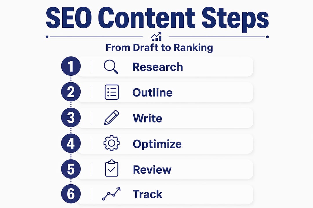 Infographic with SEO content writing and ranking steps