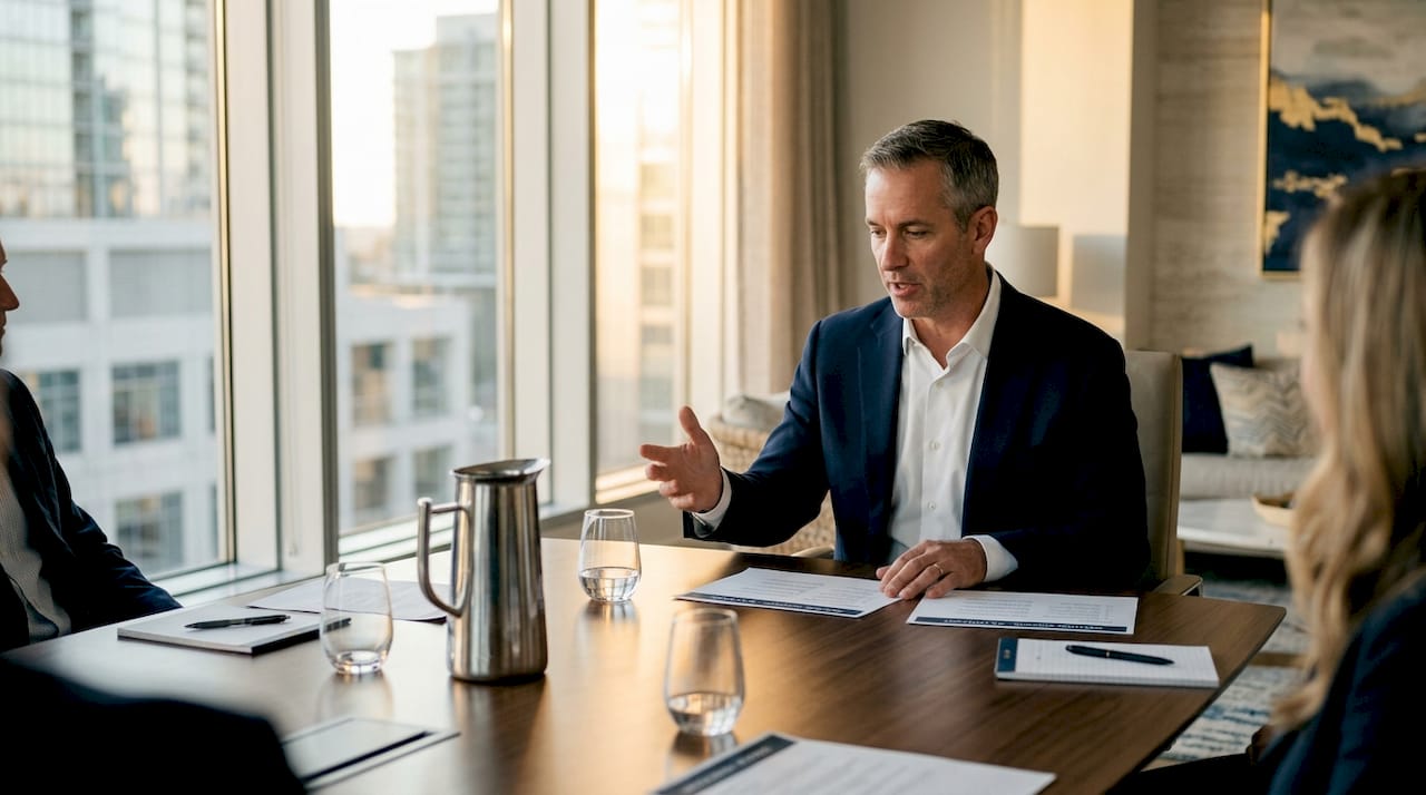 Executive leading meeting interaction