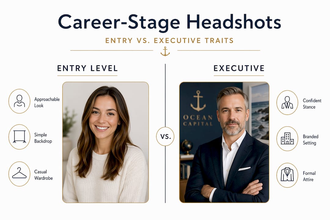 Infographic comparing entry vs executive headshots