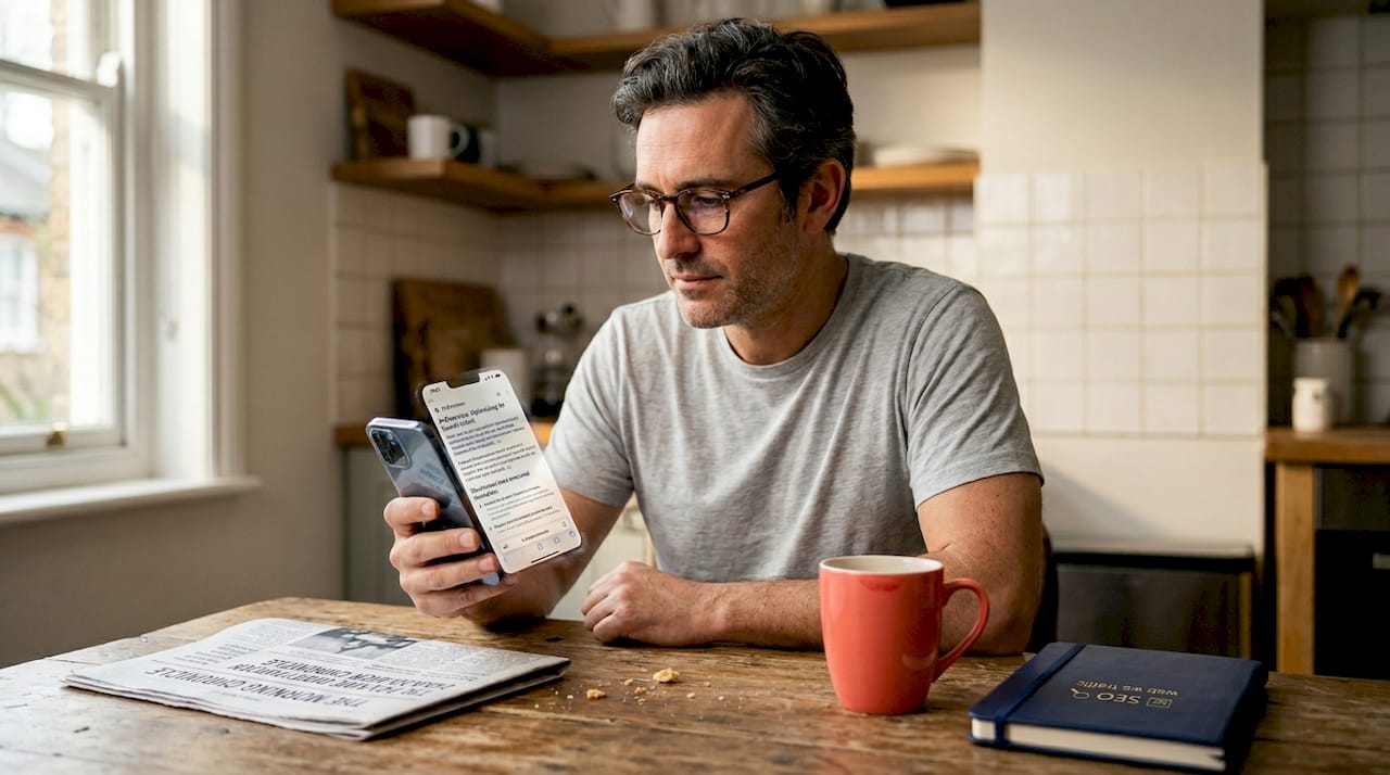 User reading AI-powered search results on phone